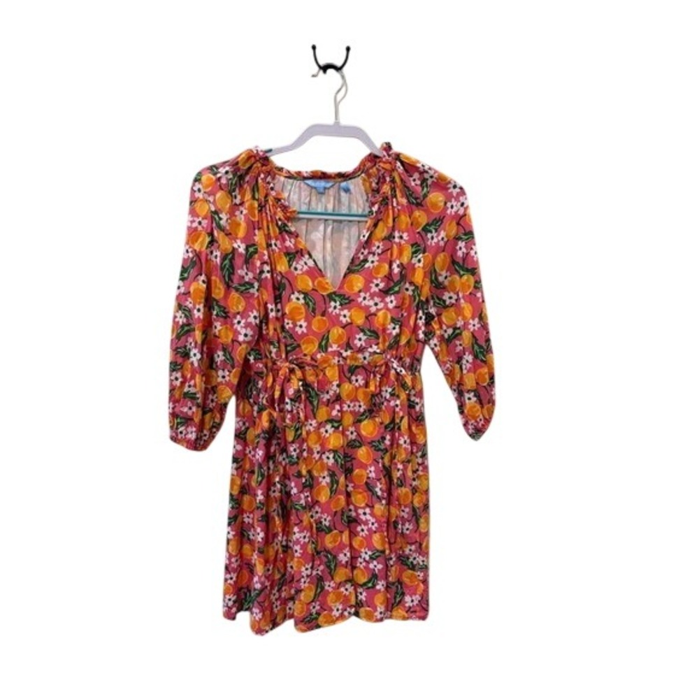 Draper James Womens Orange Citrus Floral V-Neck Ruffle Mini Dress Pink XS